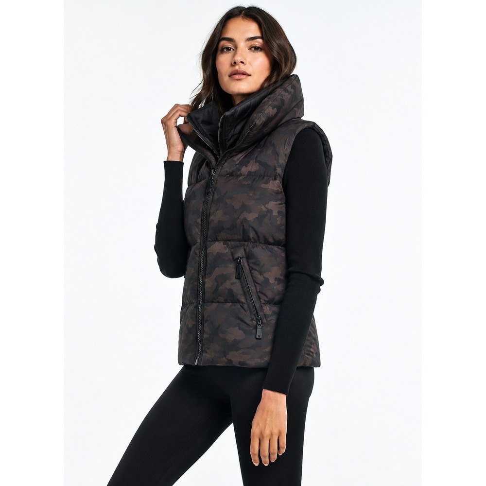 SAM New York Freedom Vest Womens Large Camo Down Puffer Vest Black Brown
